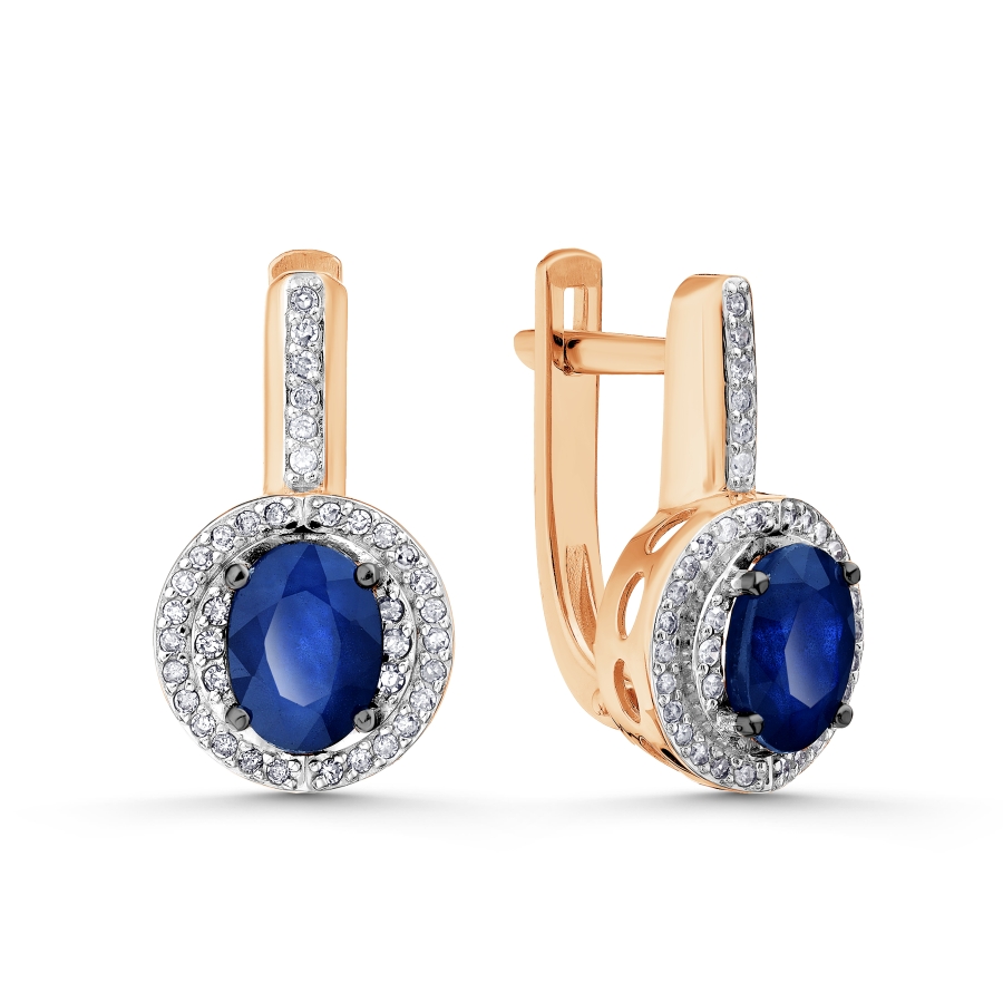 Cercei din aur roșu cu pietre Diamant, Safir