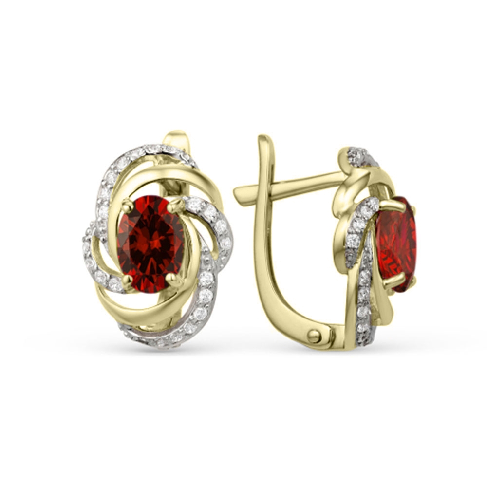 Cercei din aur galben cu pietre Cubic Zirconia Incolor, Rodolit