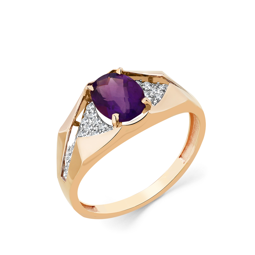 Inel din aur roșu cu pietre Cubic Zirconia Incolor, Ametist