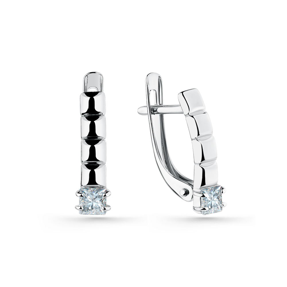Cercei din aur alb cu pietre Cubic Zirconia Incolor