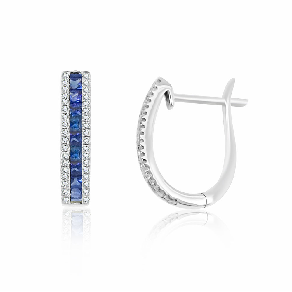 Cercei din aur alb cu pietre Diamant, Safir