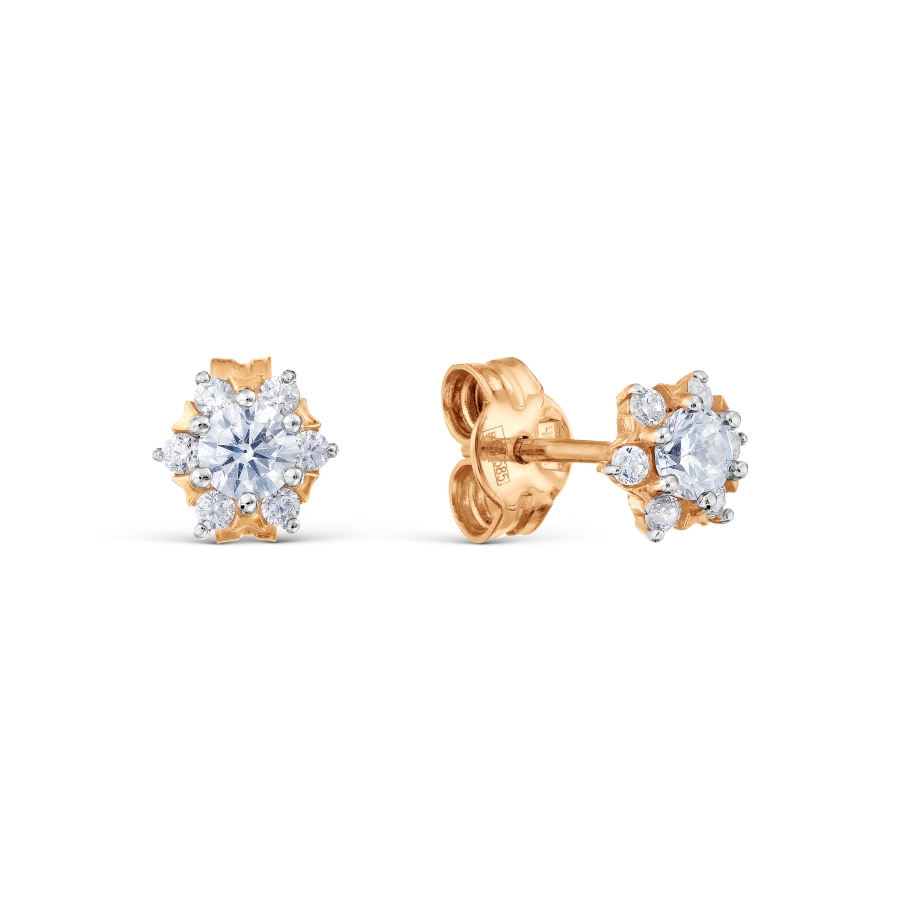 Cercei Pusete din aur roșu cu pietre Cubic Zirconia Incolor