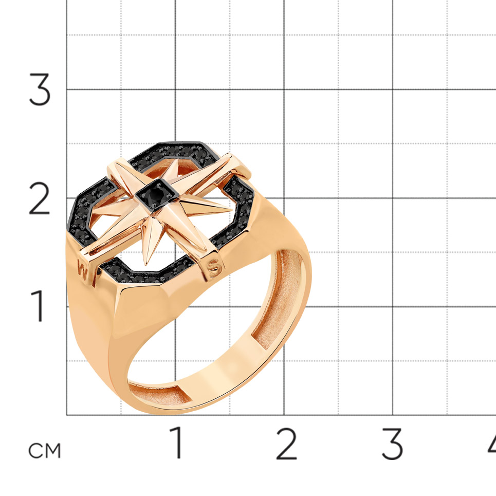 Inel din aur roșu cu pietre Cubic Zirconia Negru