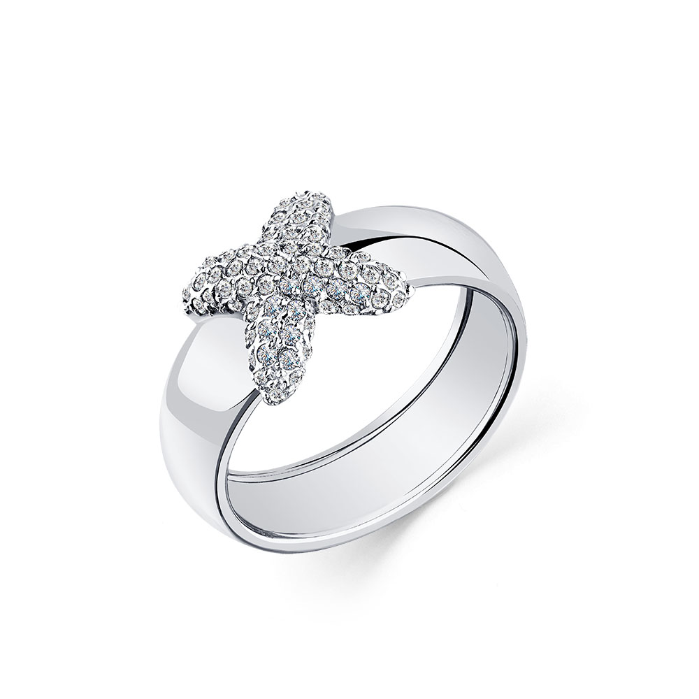 Inel din aur alb cu pietre Cubic Zirconia Incolor