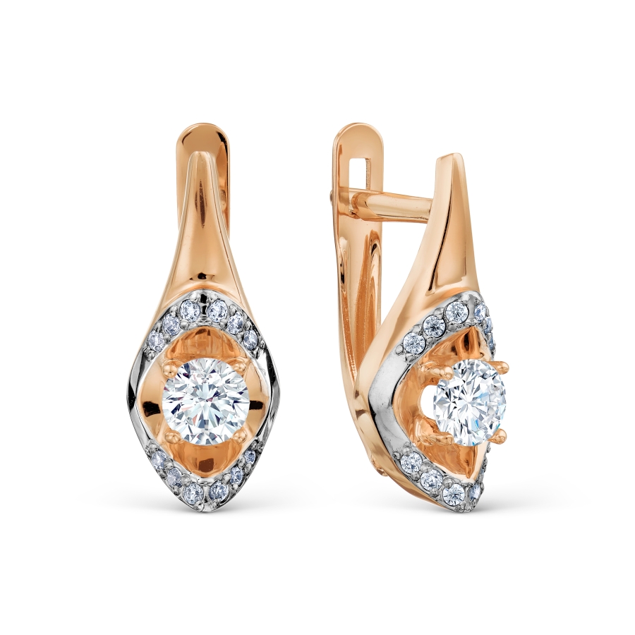 Cercei din aur roșu cu pietre Cubic Zirconia Incolor