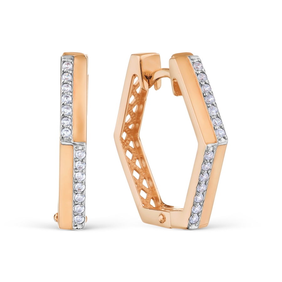 Cercei Creole din aur roșu cu pietre Cubic Zirconia Incolor