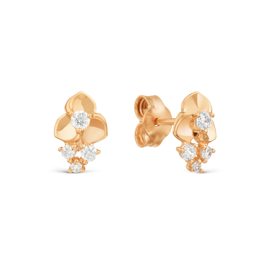 Cercei Pusete din aur roșu cu pietre Cubic Zirconia Incolor