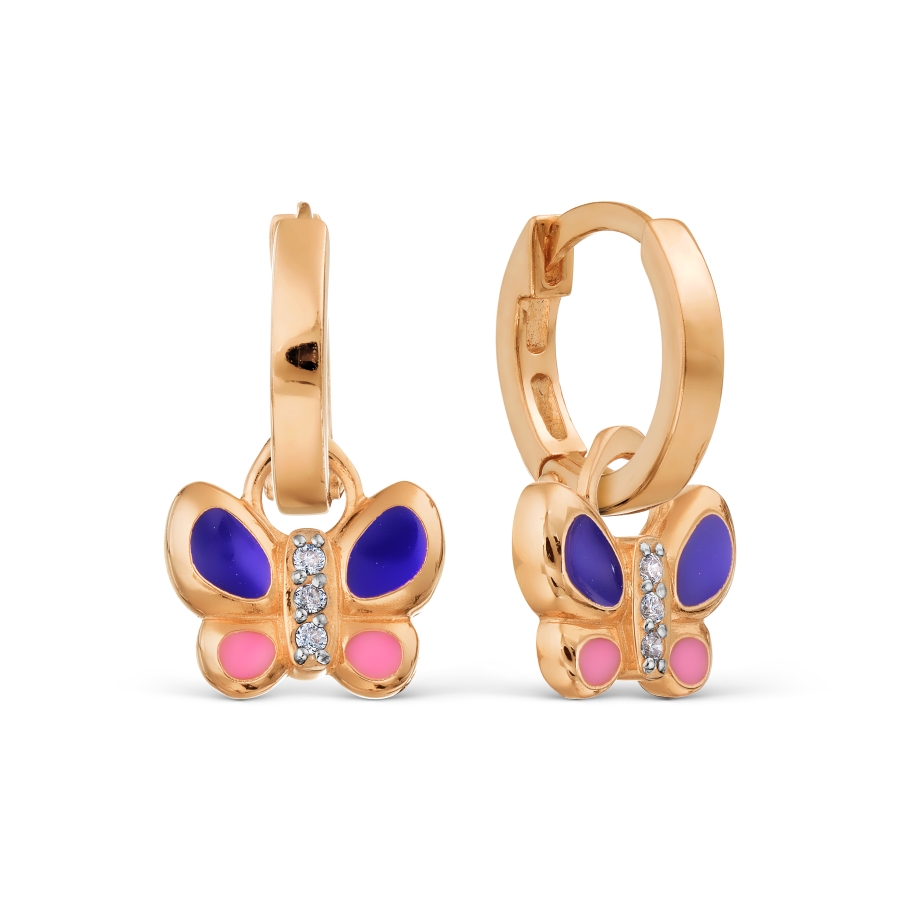 Cercei Creole din aur roșu cu pietre Cubic Zirconia Incolor, Emailare