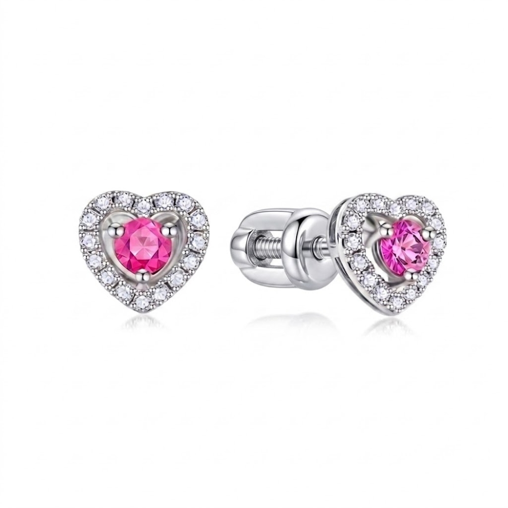 Cercei din aur alb cu Diamant, Safir roz