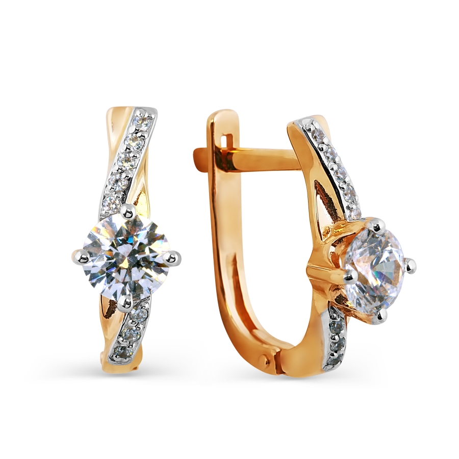 Cercei din aur roșu cu pietre Cubic zirconia