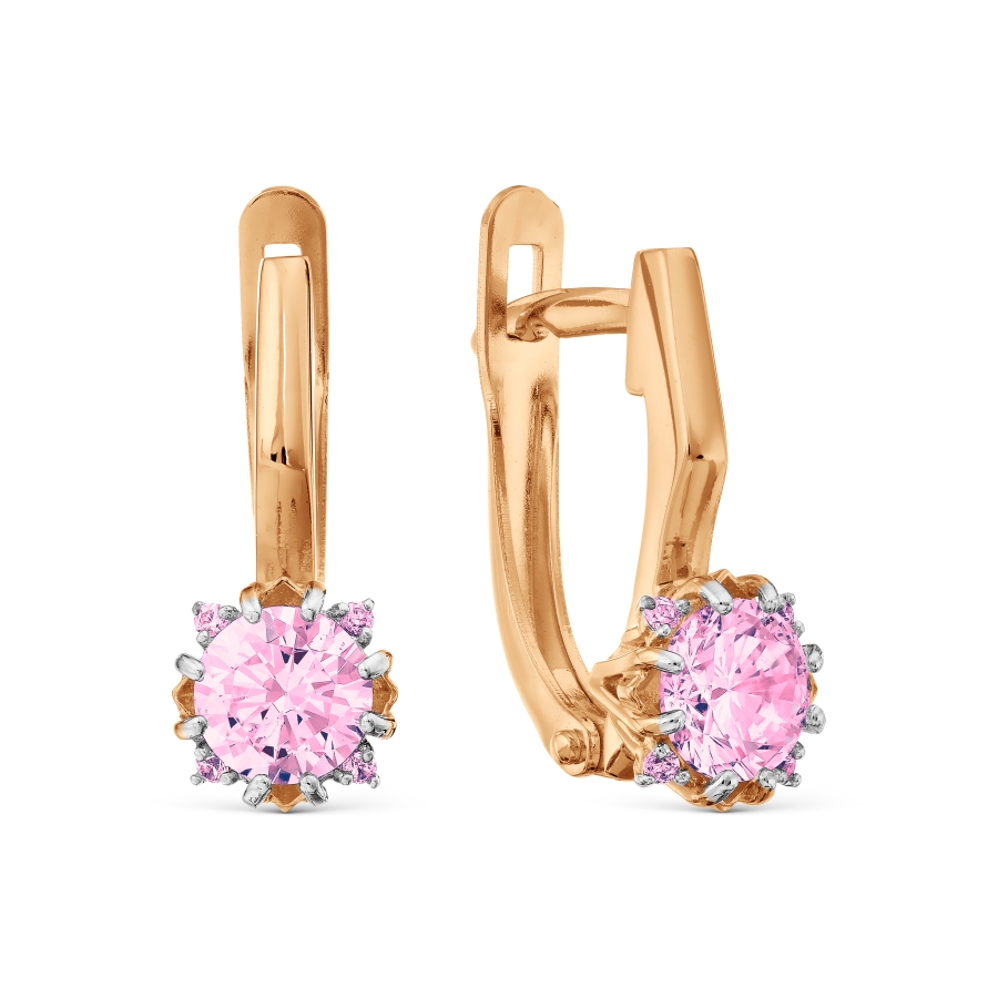Cercei din aur roșu cu pietre Cubic Zirconia Roz