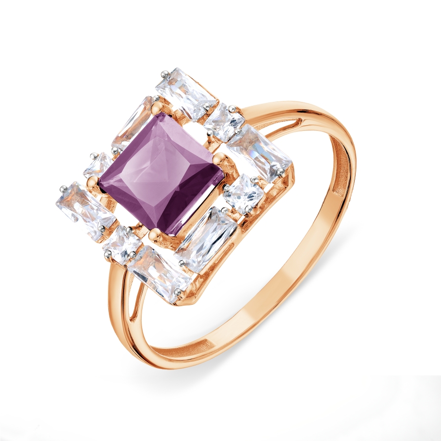 Inel din aur roșu cu pietre Cubic Zirconia Incolor, Ametist