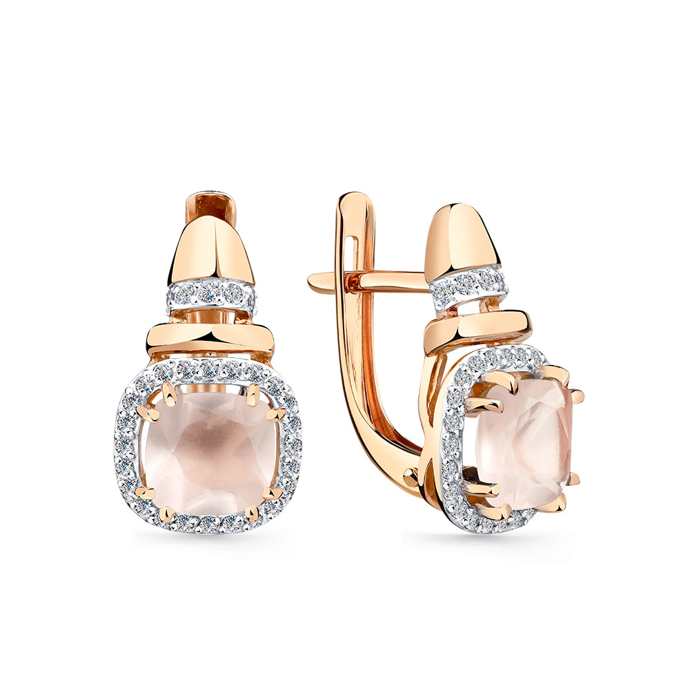 Cercei din aur roșu cu pietre Cubic Zirconia Incolor, Cuarț roz