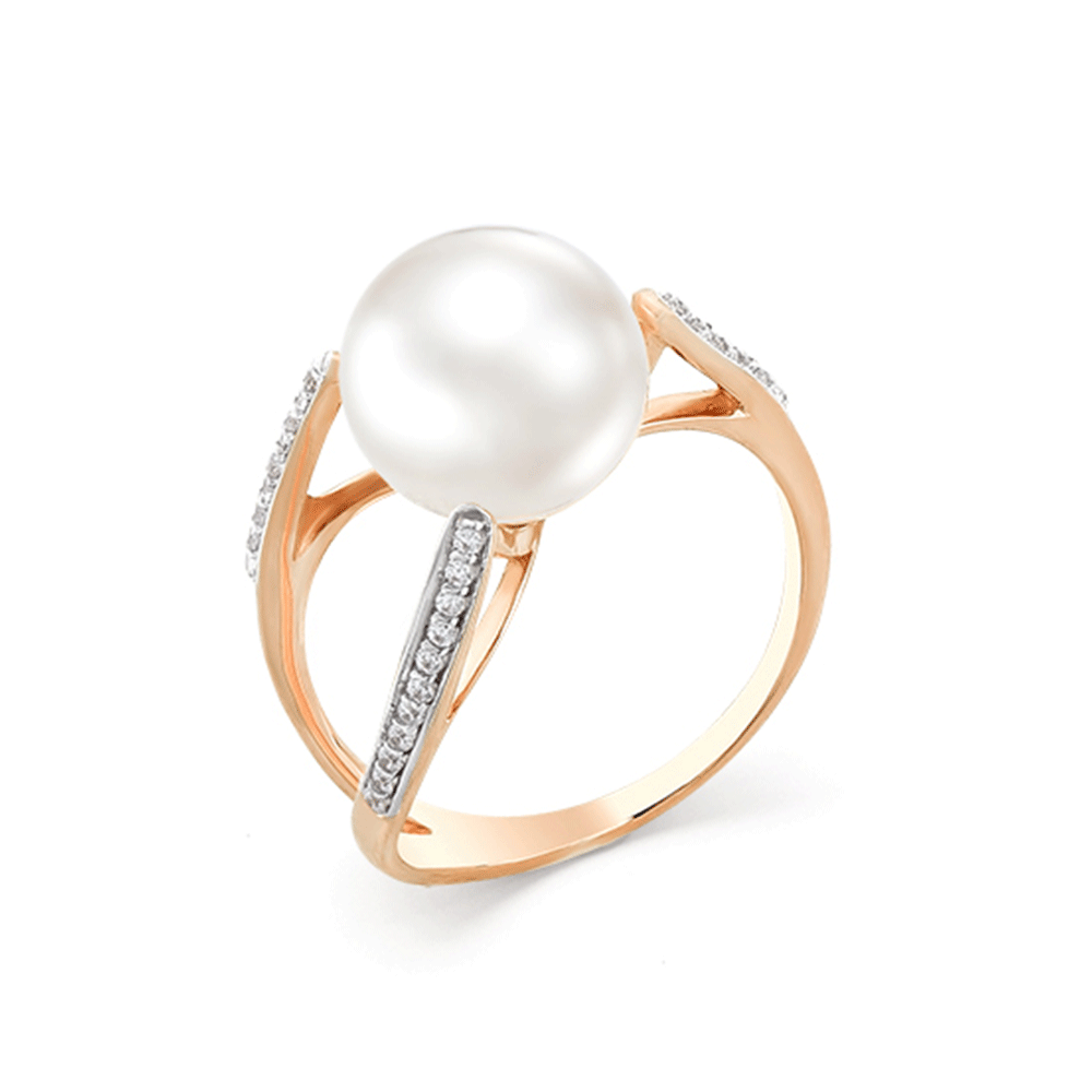 Inel din aur roșu cu pietre Cubic zirconia, Perla Albă