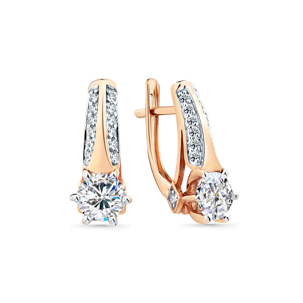 Cercei din aur roșu cu pietre Cubic Zirconia Incolor