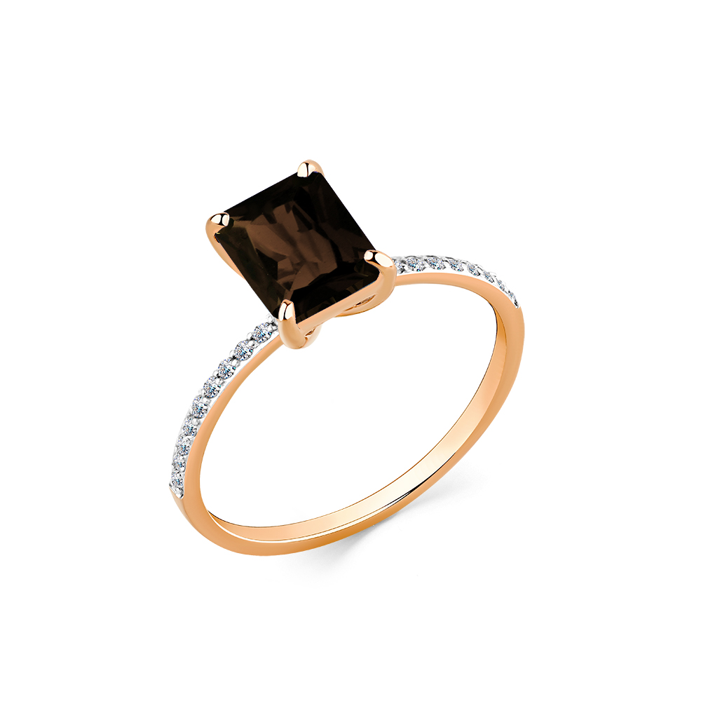 Inel din aur roșu cu pietre Cubic Zirconia Incolor, Cuarț fumuriu