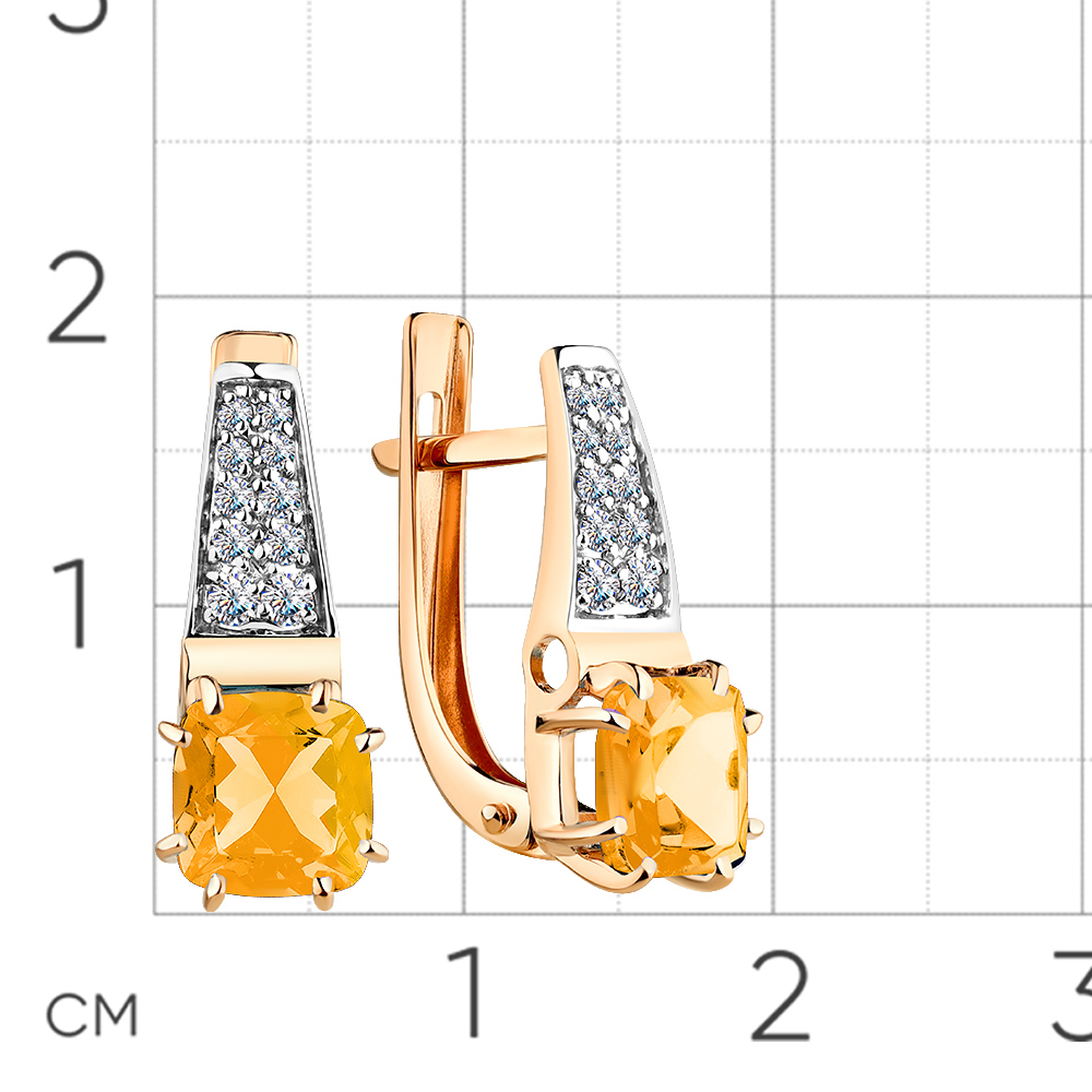 Cercei din aur roșu cu pietre Cubic zirconia, Citrin