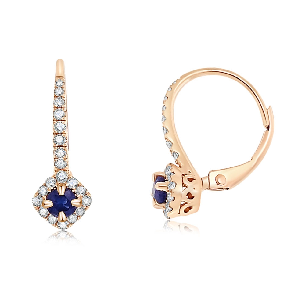 Cercei din aur roz cu pietre Diamant, Safir
