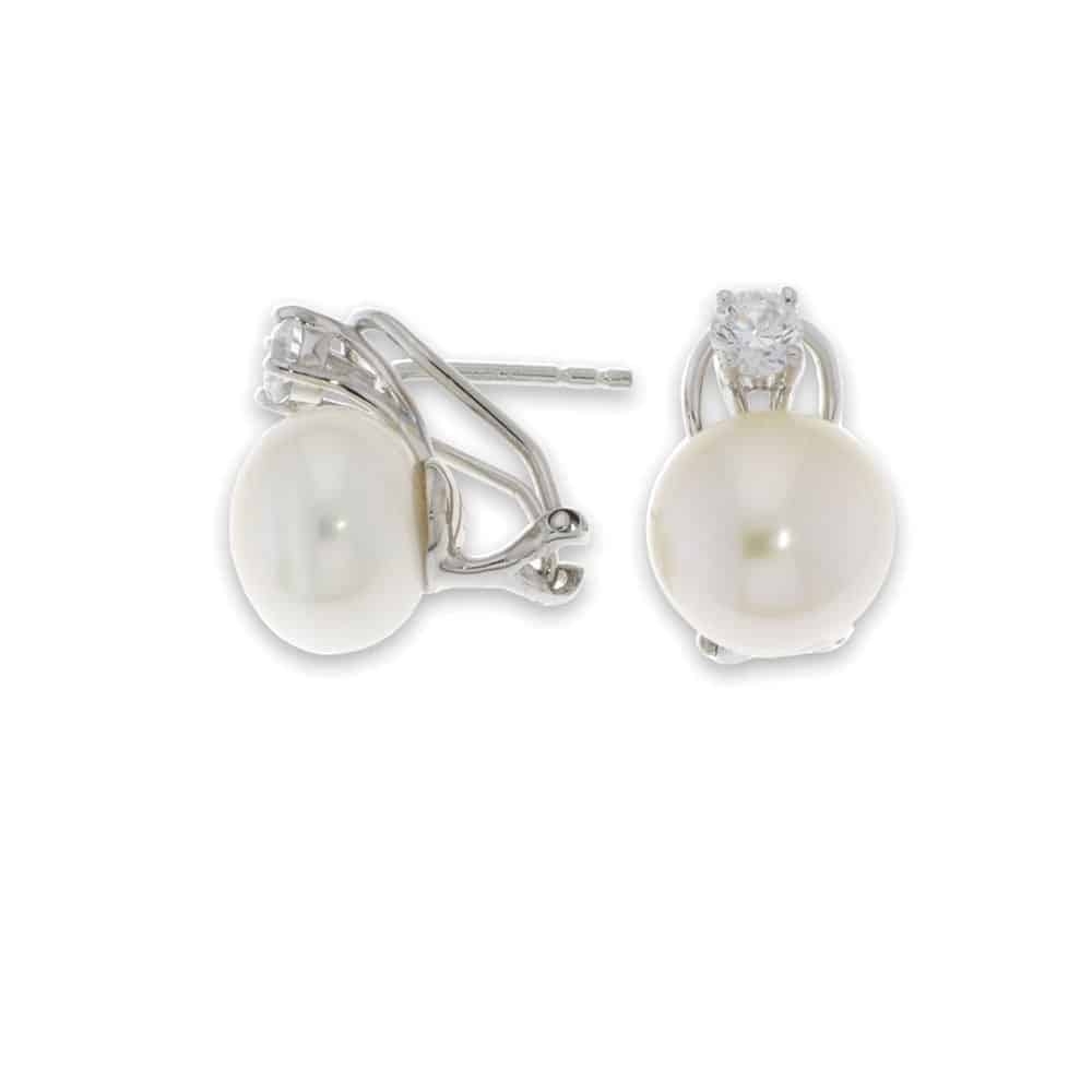 Cercei din argint  cu pietre Cubic Zirconia Incolor, Perla Imit.