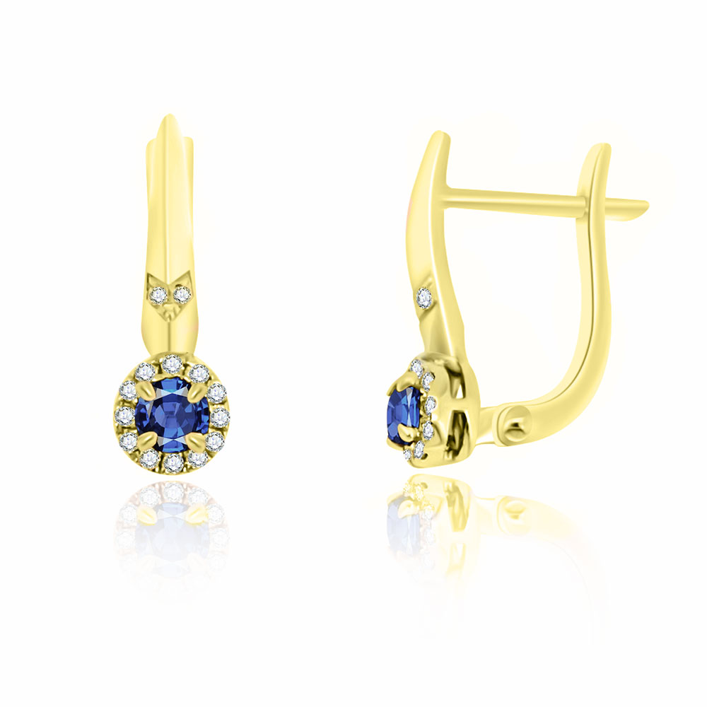 Cercei din aur galben cu pietre Diamant, Safir
