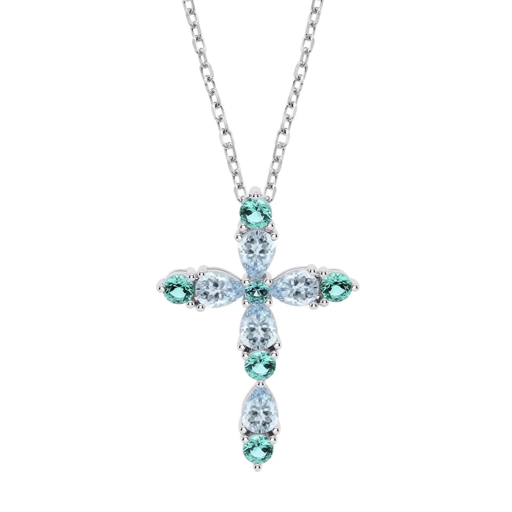 Colier din argint  cu pietre Cubic Zirconia Incolor, Cubic Zirconia Albastru și Cubic Zirconia Verde