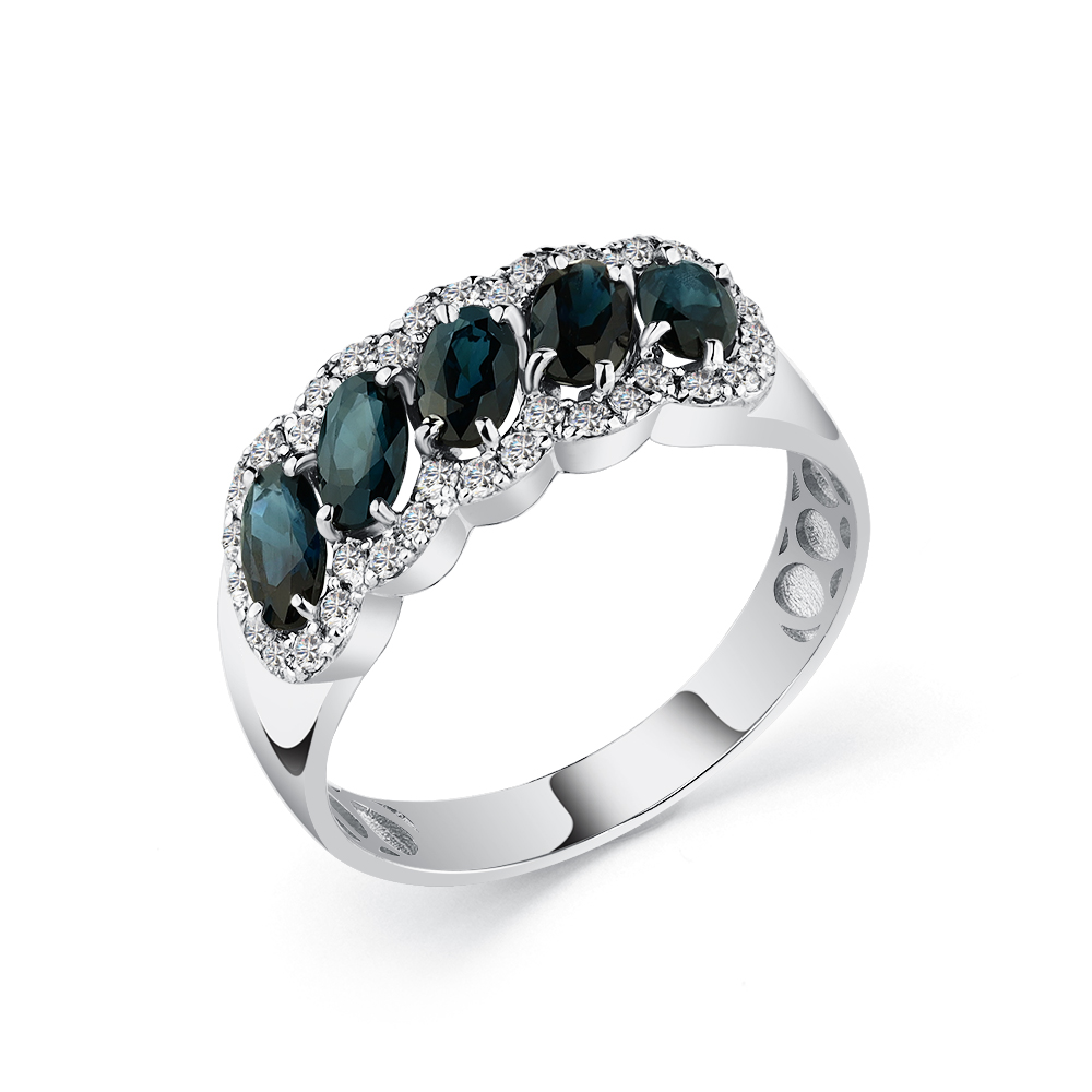 Inel din aur alb cu pietre Diamant, Safir