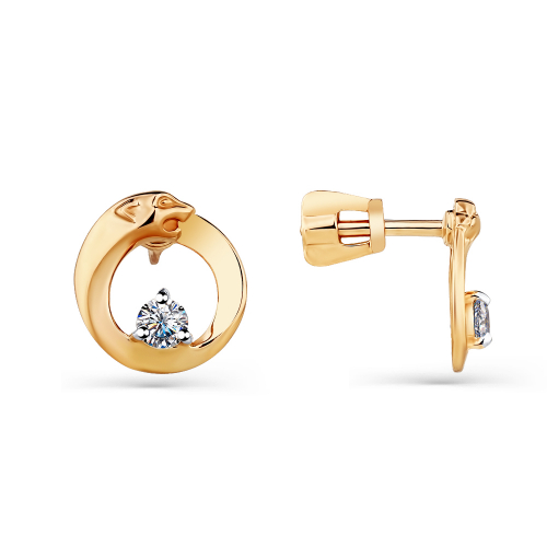 Cercei pusete din aur roșu cu pietre Cubic zirconia