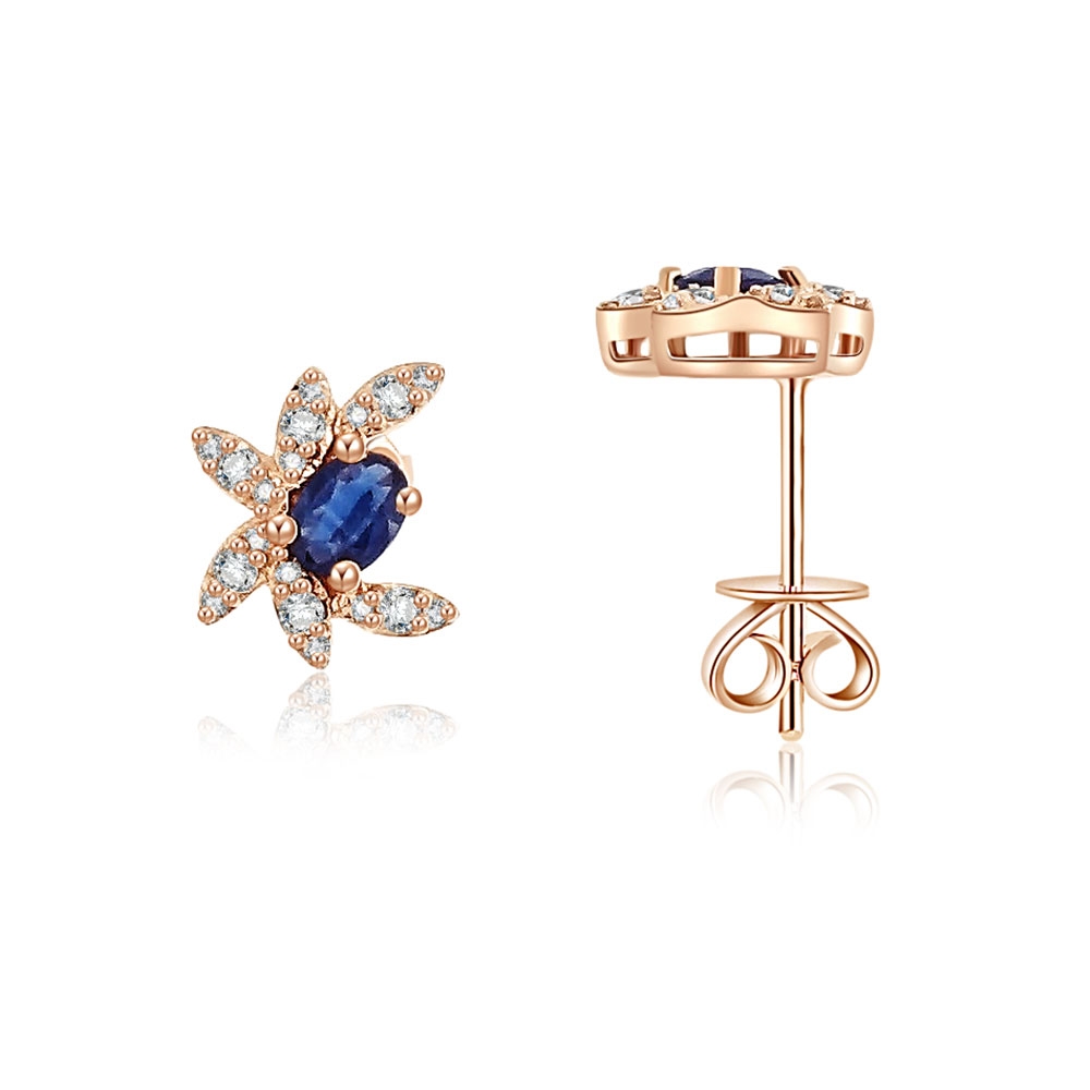 Cercei din aur roz cu pietre Diamant, Safir