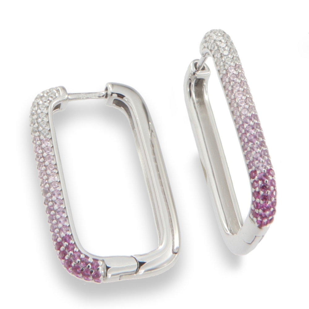 Cercei Creole din argint  cu pietre Cubic Zirconia Incolor, Cubic Zirconia Roz și Corindon (rubin)