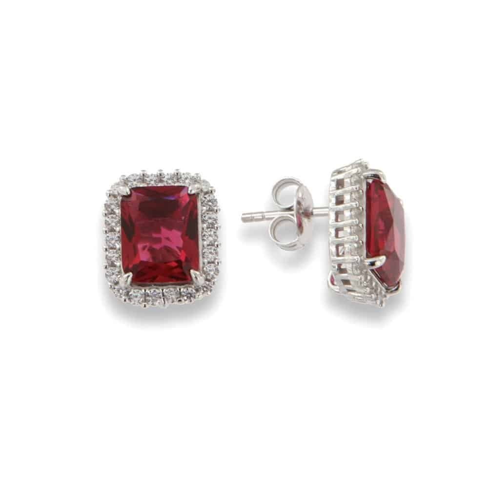 Cercei Pusete din argint  cu pietre Cubic Zirconia Incolor, Cubic Zirconia Roșu