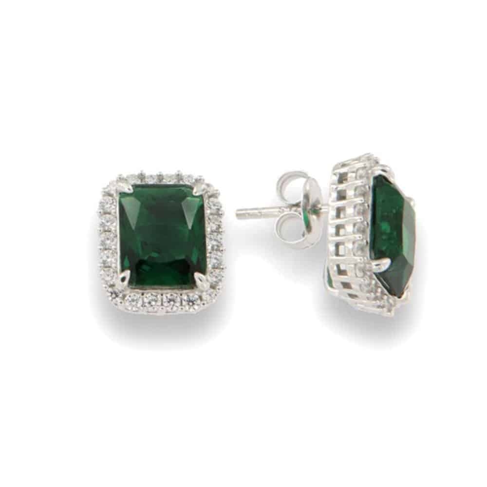 Cercei Pusete din argint  cu pietre Cubic Zirconia Incolor, Cubic Zirconia Verde