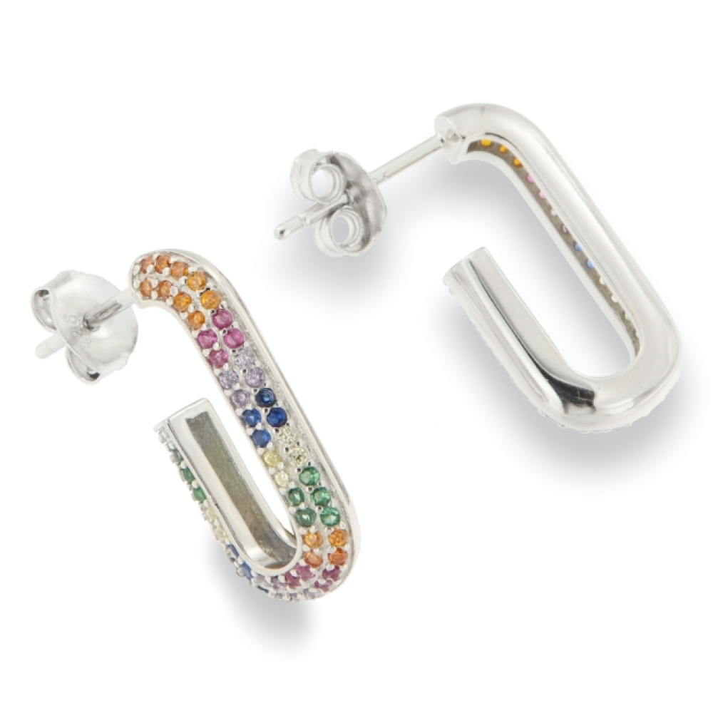Cercei Pusete din argint  cu pietre Cubic Zirconia Verde,  și Cubic Zirconia Roz