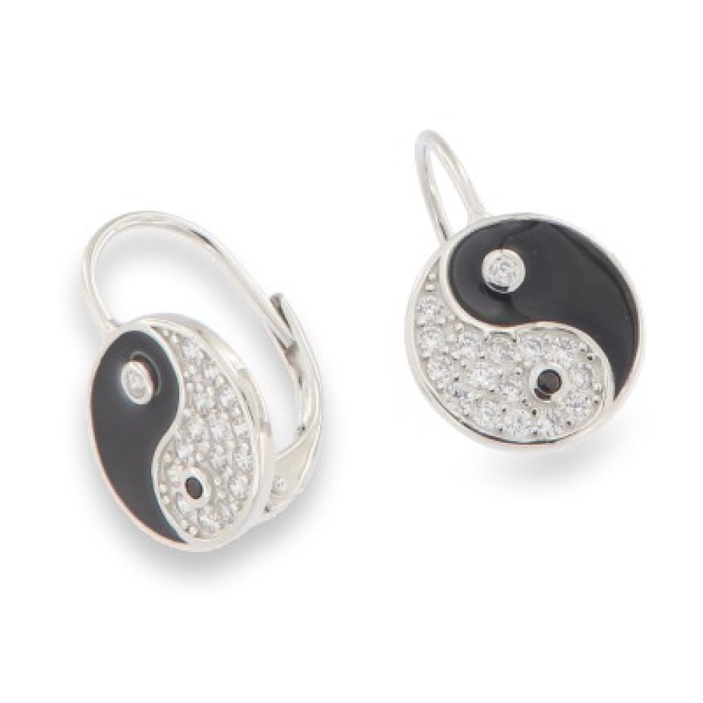 Cercei din argint  cu pietre Cubic Zirconia Incolor, Finift și Tijă din oțel