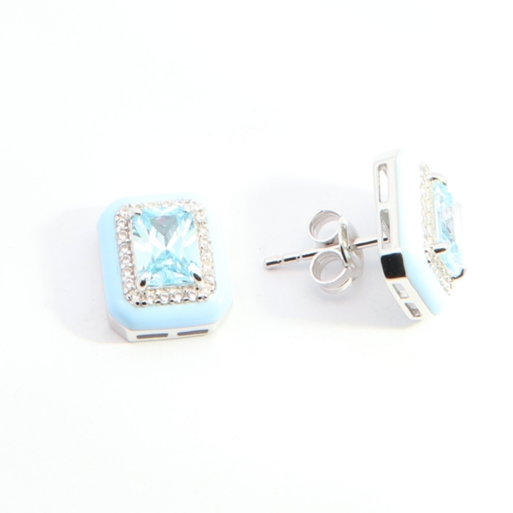 Cercei Pusete din argint  cu pietre Cubic Zirconia Incolor, Cubic Zirconia Albastru și Finift