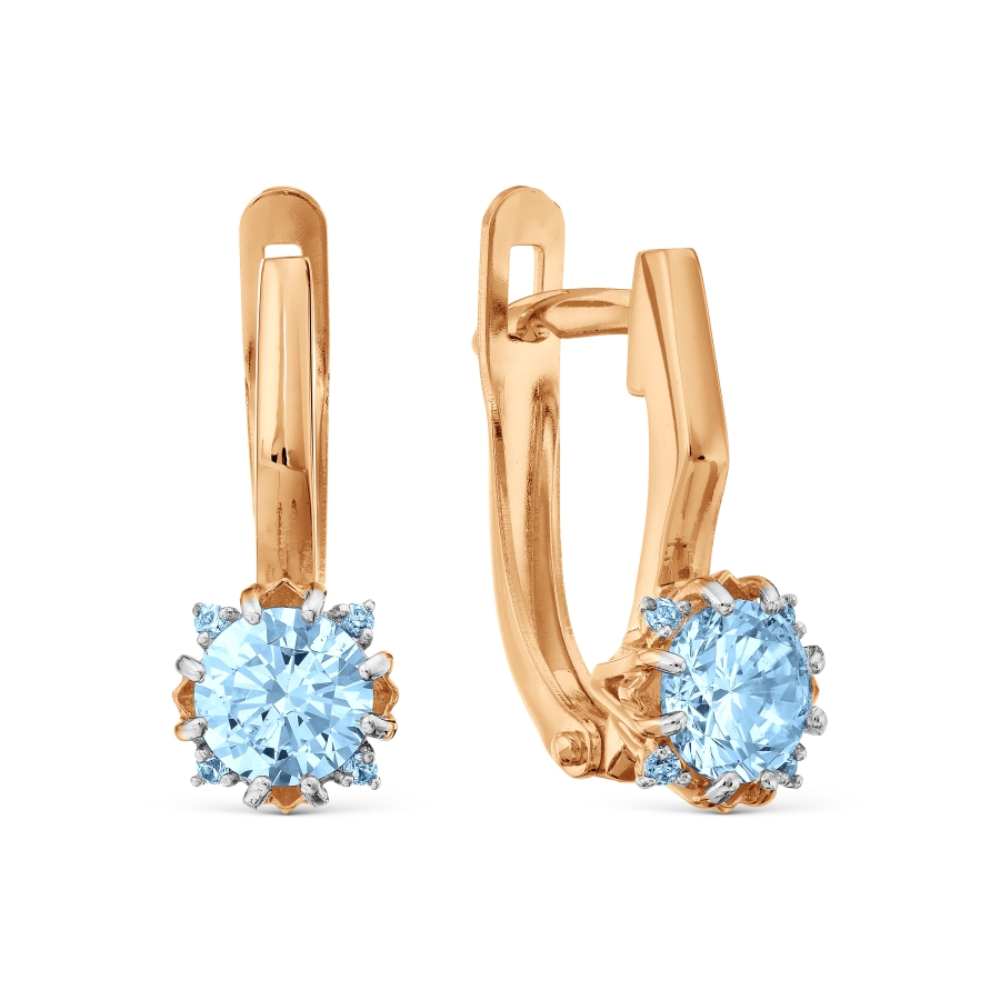 Cercei din aur roșu cu pietre Cubic Zirconia Albastru
