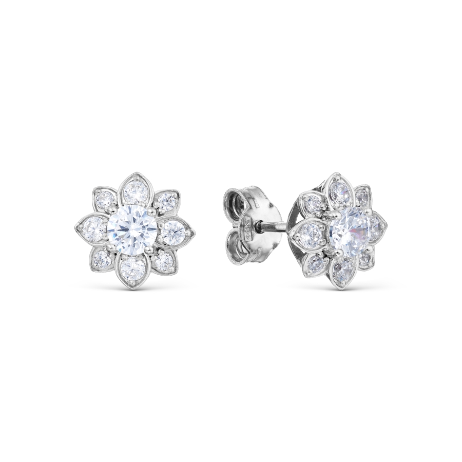 Cercei Pusete din aur alb cu pietre Cubic Zirconia Incolor
