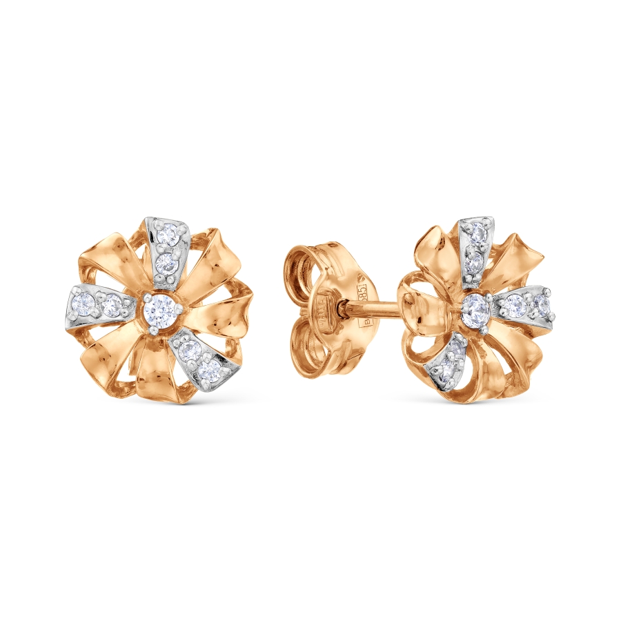 Cercei Pusete din aur roșu cu pietre Cubic Zirconia Incolor