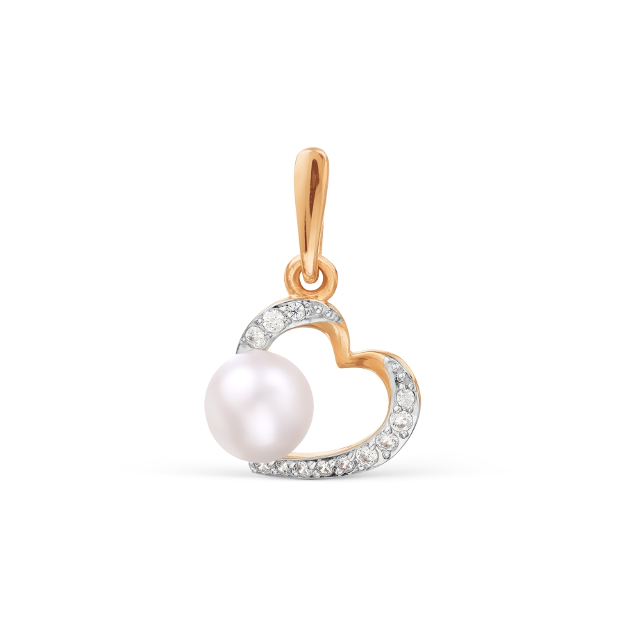 Pandantiv din aur roșu cu pietre Cubic Zirconia Incolor, Perla Albă