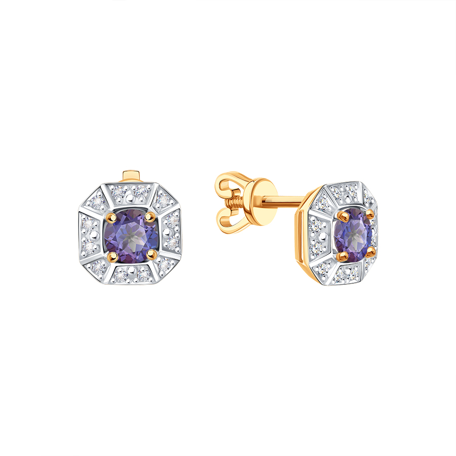 Cercei Pusete din aur roșu cu pietre Cubic zirconia, Ametist