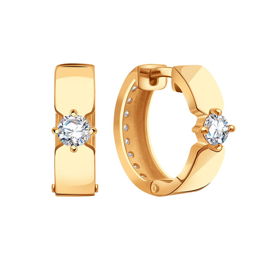 Cercei Creole din aur roșu cu pietre Cubic Zirconia Incolor