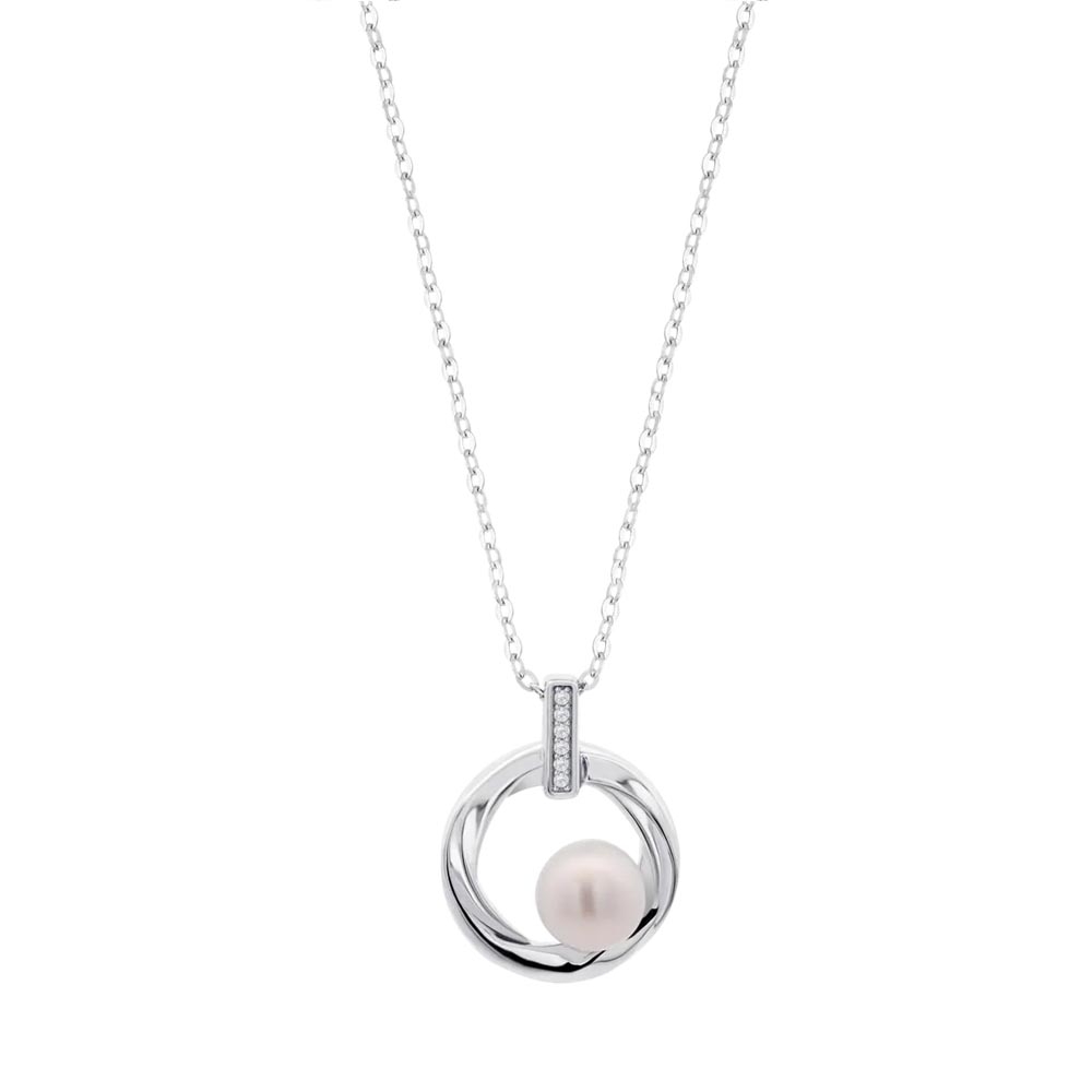 Colier din argint  cu pietre Cubic Zirconia Incolor, Perla Albă