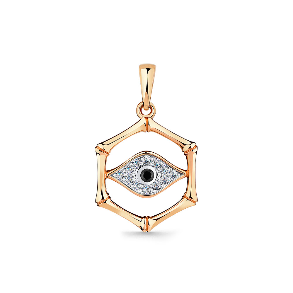 Pandantiv din aur roșu cu pietre Cubic Zirconia Incolor, Cubic Zirconia Negru