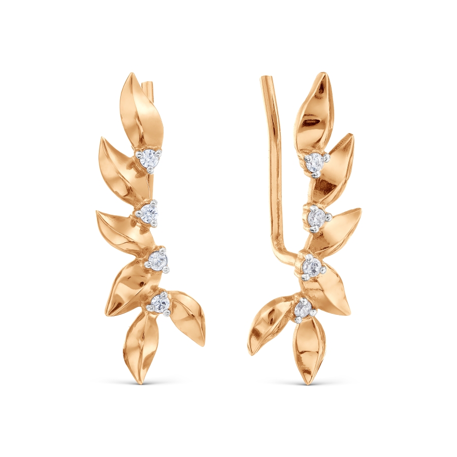 Cercei din aur roșu cu pietre Cubic Zirconia Incolor