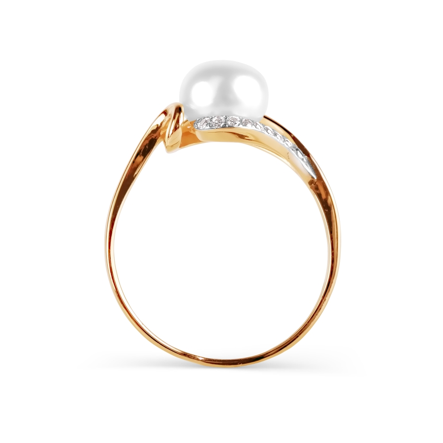 Inel din aur roșu cu pietre Cubic Zirconia Incolor, Perla Albă