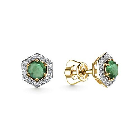 Cercei Pusete din aur galben cu pietre Diamant, Smarald