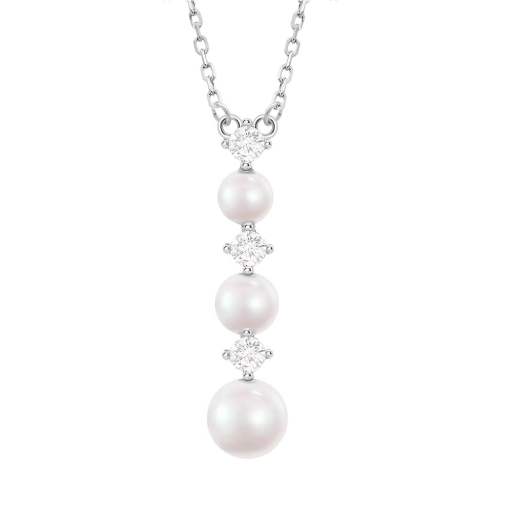 Colier din argint  cu pietre Cubic Zirconia Incolor, Perla Albă