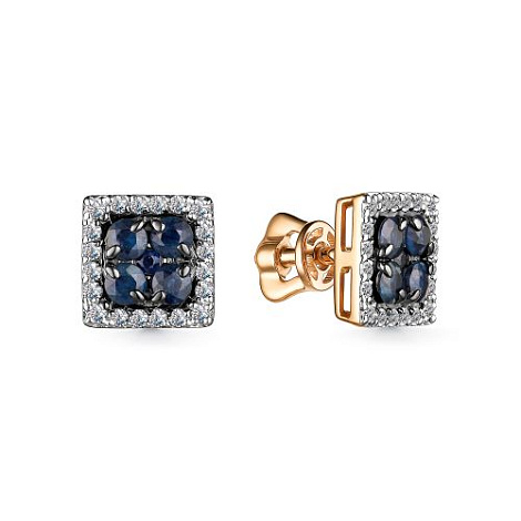 Cercei Pusete din aur roșu cu pietre Diamant, Safir