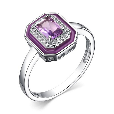 Inel din argint  cu pietre Cubic Zirconia Incolor, Ametist și Emailare