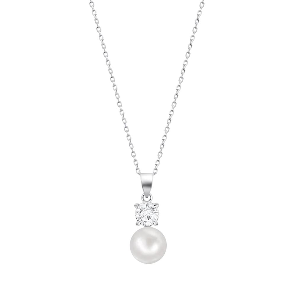 Colier din argint  cu pietre Cubic Zirconia Incolor, Perla Albă