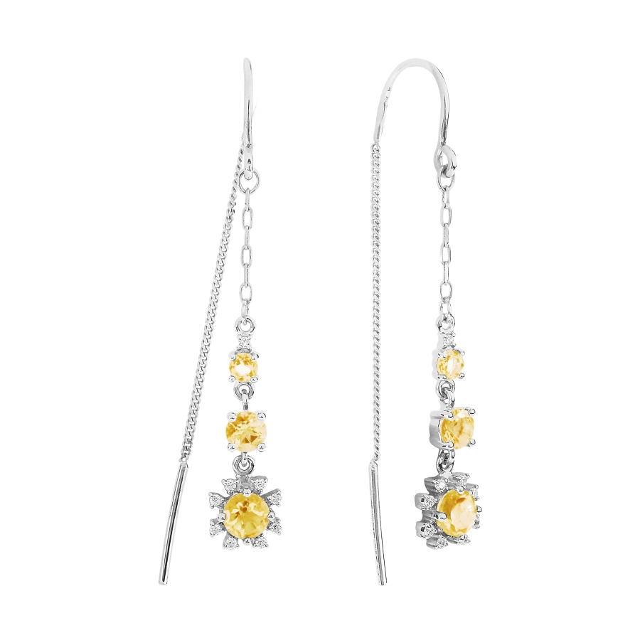 Cercei Lanț din aur alb cu pietre Cubic Zirconia Incolor, Citrin